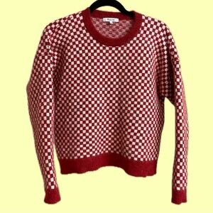 Madewell Red and White Checkered Wool Blend Sweater